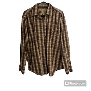 Joe Marlin Men's XXL Brown Plaid 100% Cotton Long Sleeve Casual Button Up Shirt